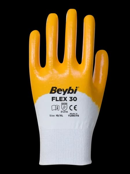 BEYBİ NİTRİL FLEX 30 BEYAZ/SARI ELDİVEN NO:10